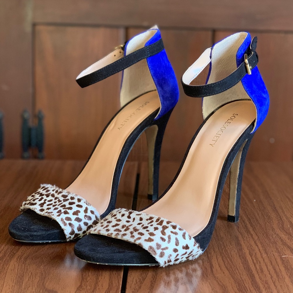 Black & Blue Sole Society Sling Back Heels